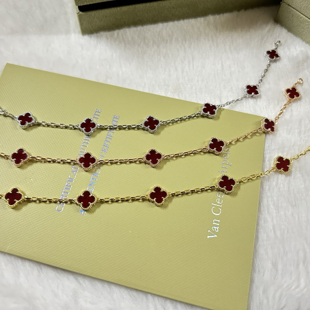 [⭐Clover Jewelry]CLOVER 6 MOTIF RED AGATE BRACELET