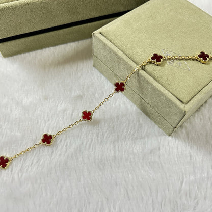 [⭐Clover Jewelry]CLOVER 6 MOTIF RED AGATE BRACELET