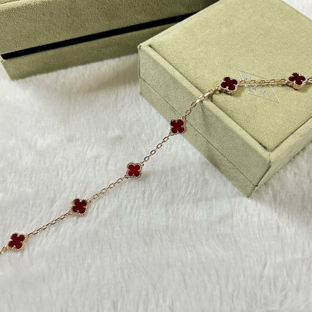 [⭐Clover Jewelry]CLOVER 6 MOTIF RED AGATE BRACELET