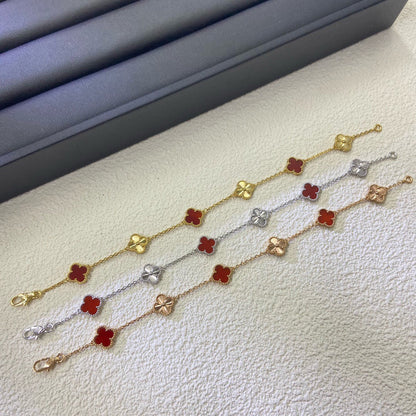 [⭐Clover Jewelry]CLOVER 6 MOTIF RED AGATE LASER BRACELET
