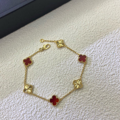 [⭐Clover Jewelry]CLOVER 6 MOTIF RED AGATE LASER BRACELET