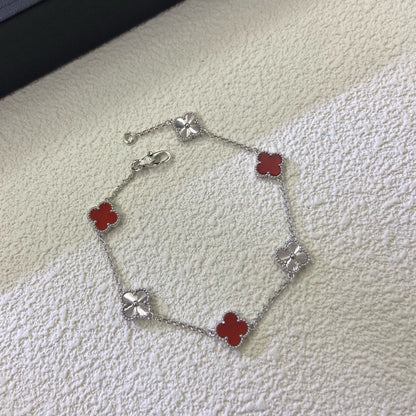 [⭐Clover Jewelry]CLOVER 6 MOTIF RED AGATE LASER BRACELET