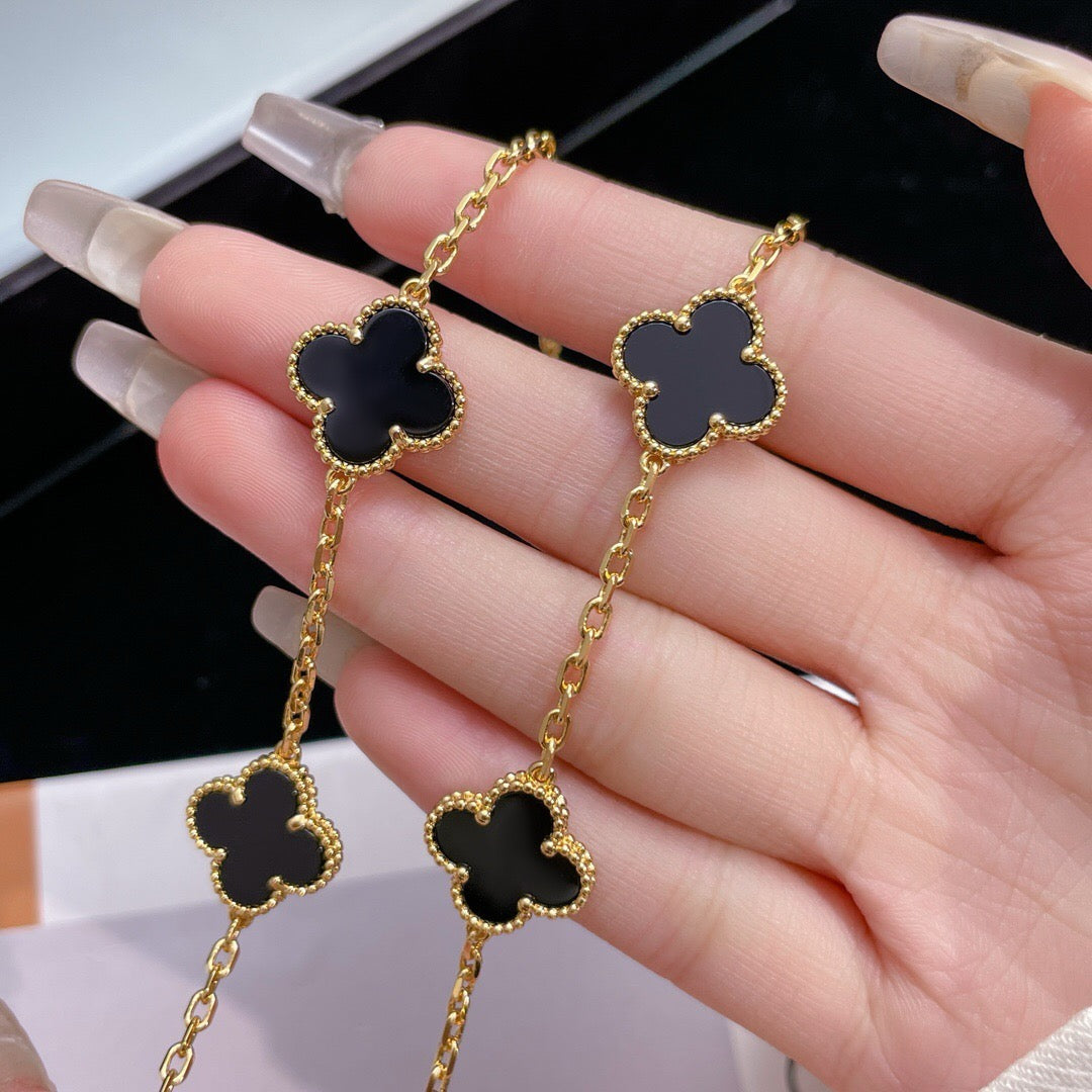 [⭐Clover Jewelry]CLOVER 10 MOTIFS ONYX NECKLACE