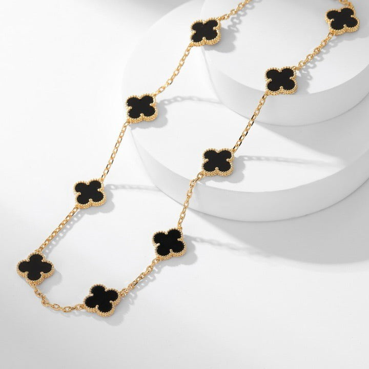 [⭐Clover Jewelry]CLOVER 10 MOTIFS ONYX NECKLACE