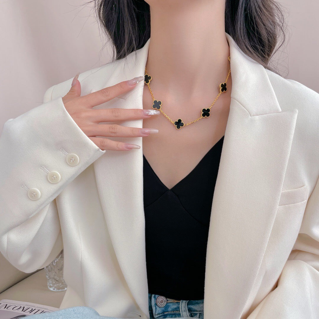 [⭐Clover Jewelry]CLOVER 10 MOTIFS ONYX NECKLACE
