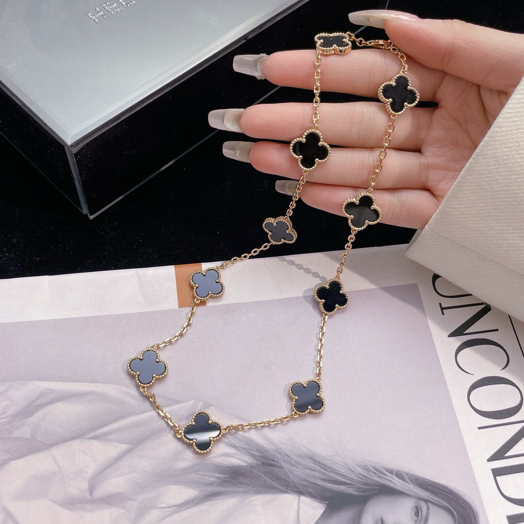 [⭐Clover Jewelry]CLOVER 10 MOTIFS ONYX NECKLACE