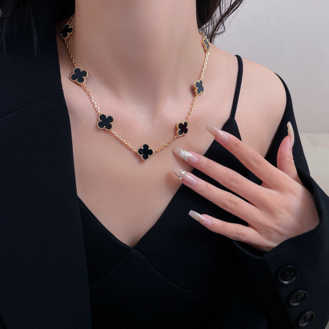 [⭐Clover Jewelry]CLOVER 10 MOTIFS ONYX NECKLACE
