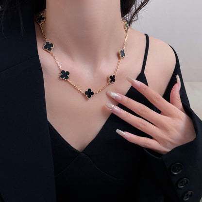 [⭐Clover Jewelry]CLOVER 10 MOTIFS ONYX NECKLACE