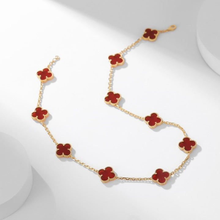 [⭐Clover Jewelry]CLOVER 10 MOTIFS CARNELIAN NECKLACE