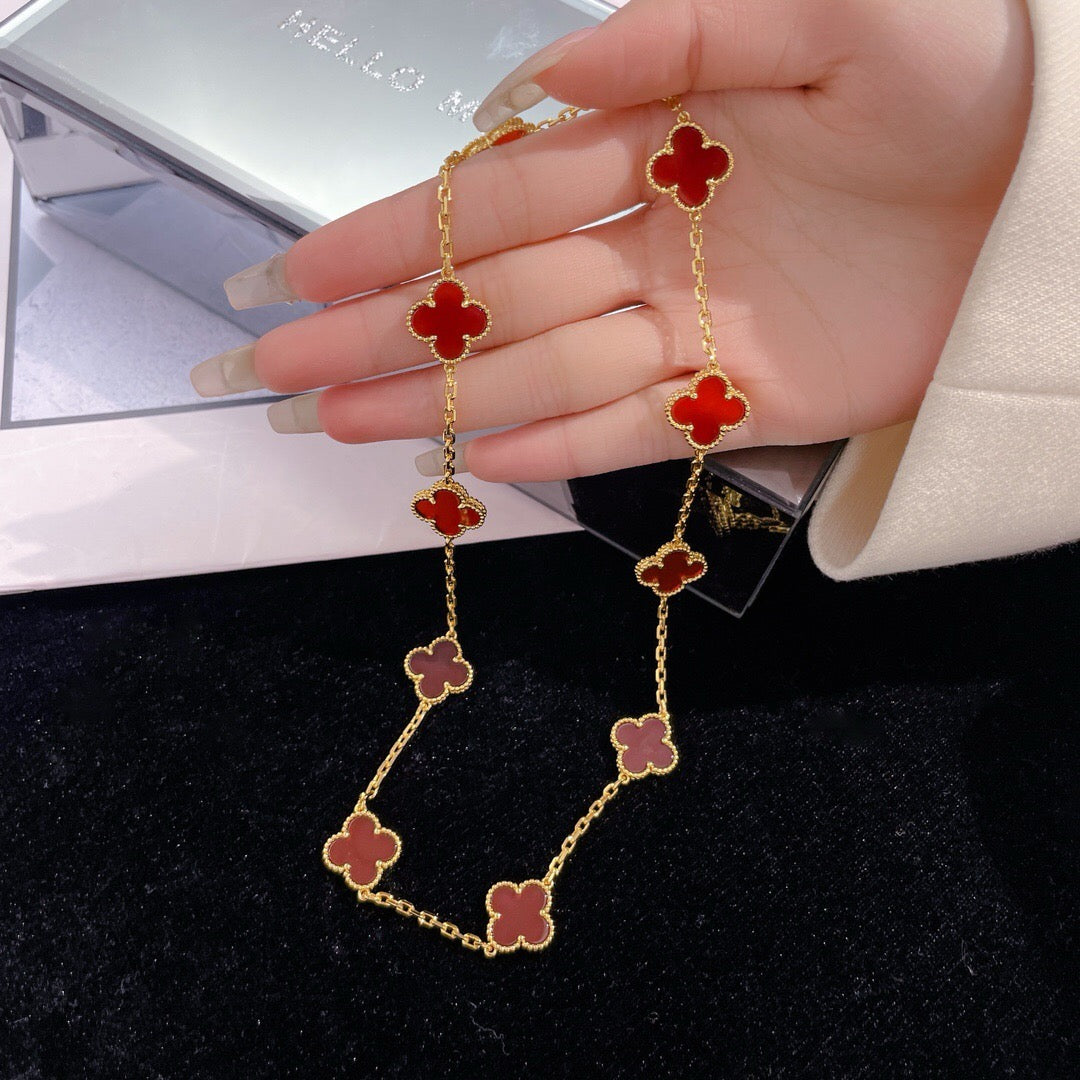 [⭐Clover Jewelry]CLOVER 10 MOTIFS CARNELIAN NECKLACE