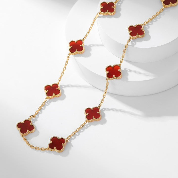 [⭐Clover Jewelry]CLOVER 10 MOTIFS CARNELIAN NECKLACE