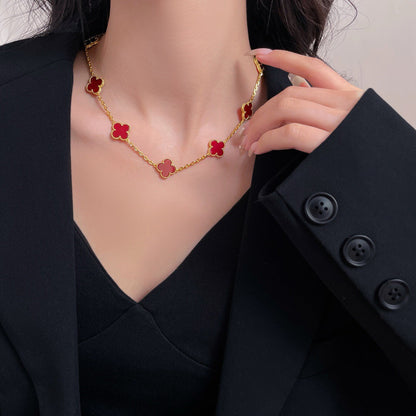 [⭐Clover Jewelry]CLOVER 10 MOTIFS CARNELIAN NECKLACE