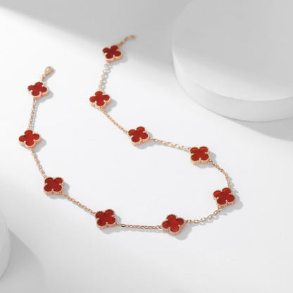 [⭐Clover Jewelry]CLOVER 10 MOTIFS CARNELIAN NECKLACE
