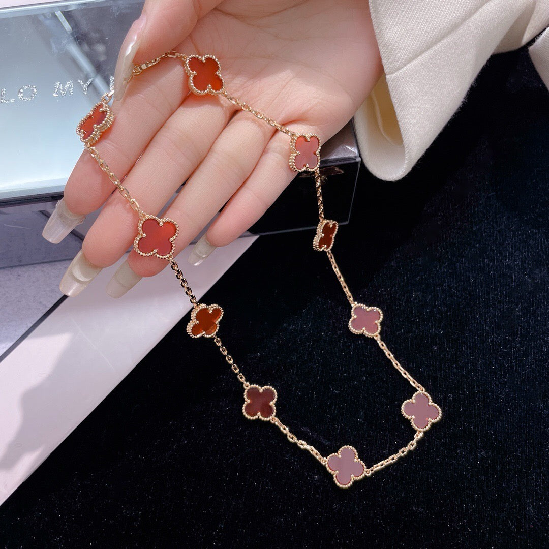 [⭐Clover Jewelry]CLOVER 10 MOTIFS CARNELIAN NECKLACE