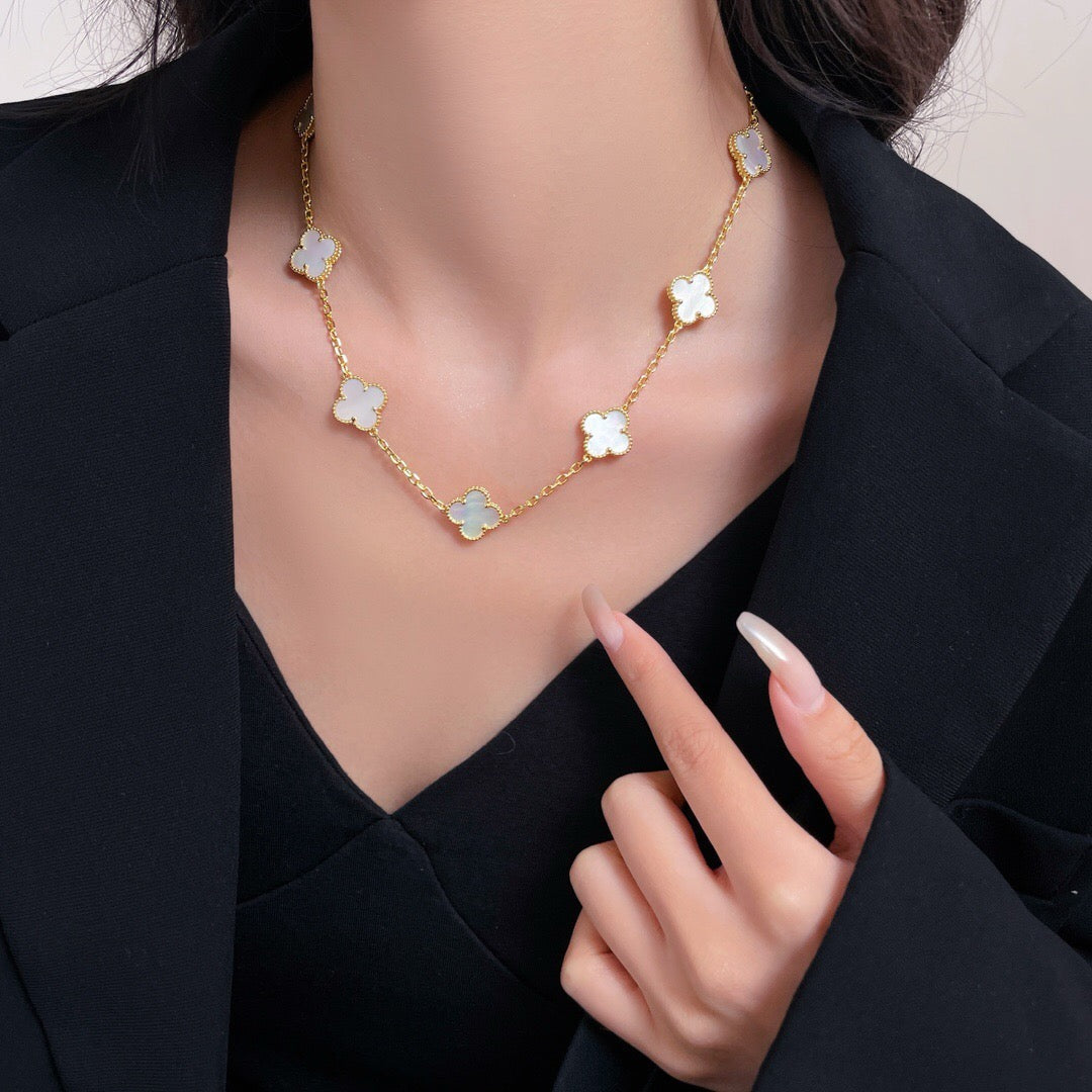 [⭐Clover Jewelry]CLOVER 10 MOTIFS WHITE MOTHER OF PEARL NECKLACE