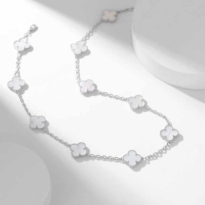 [⭐Clover Jewelry]CLOVER 10 MOTIFS WHITE MOTHER OF PEARL NECKLACE