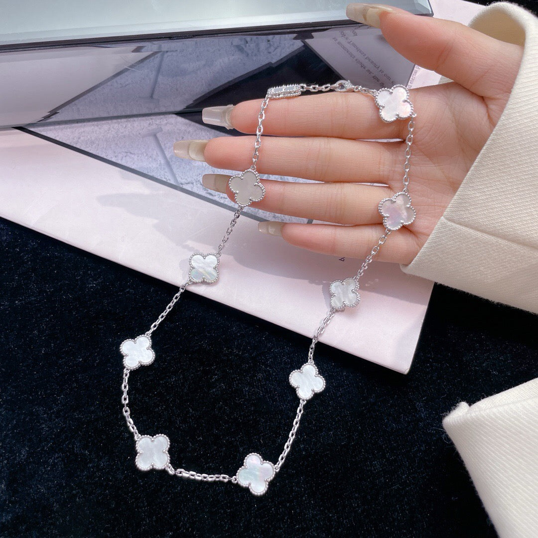 [⭐Clover Jewelry]CLOVER 10 MOTIFS WHITE MOTHER OF PEARL NECKLACE