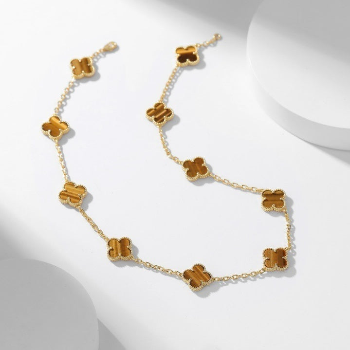 [⭐Clover Jewelry]CLOVER 10 MOTIFS TIGER EYE NECKLACE