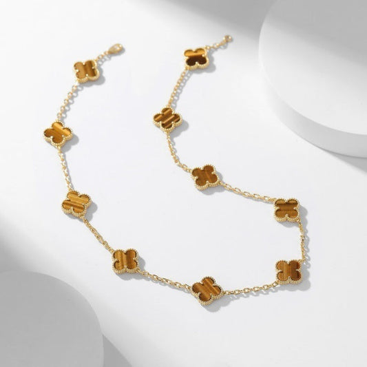 [⭐Clover Jewelry]CLOVER 10 MOTIFS TIGER EYE NECKLACE