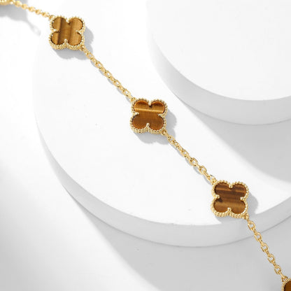 [⭐Clover Jewelry]CLOVER 10 MOTIFS TIGER EYE NECKLACE