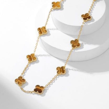 [⭐Clover Jewelry]CLOVER 10 MOTIFS TIGER EYE NECKLACE
