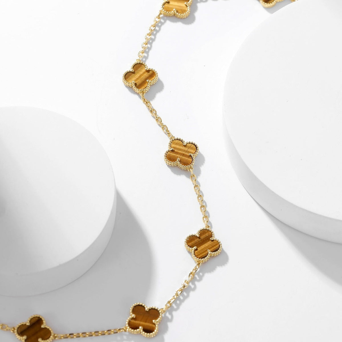 [⭐Clover Jewelry]CLOVER 10 MOTIFS TIGER EYE NECKLACE