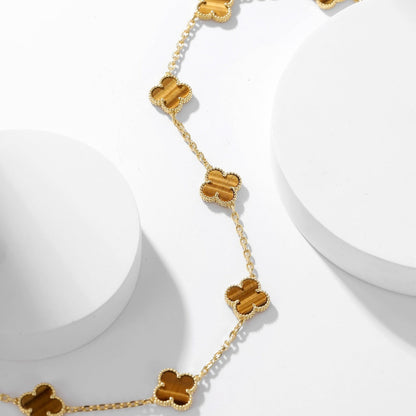 [⭐Clover Jewelry]CLOVER 10 MOTIFS TIGER EYE NECKLACE