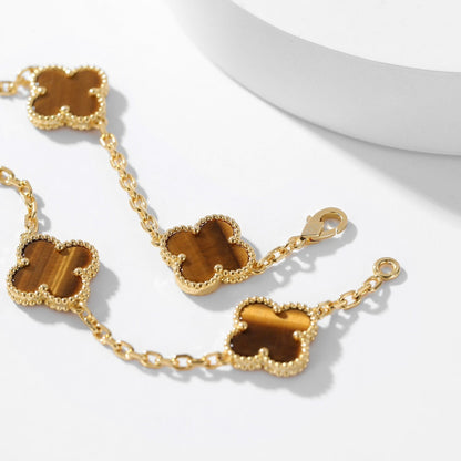 [⭐Clover Jewelry]CLOVER 10 MOTIFS TIGER EYE NECKLACE