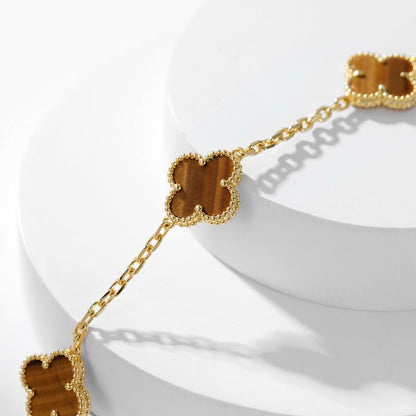 [⭐Clover Jewelry]CLOVER 10 MOTIFS TIGER EYE NECKLACE