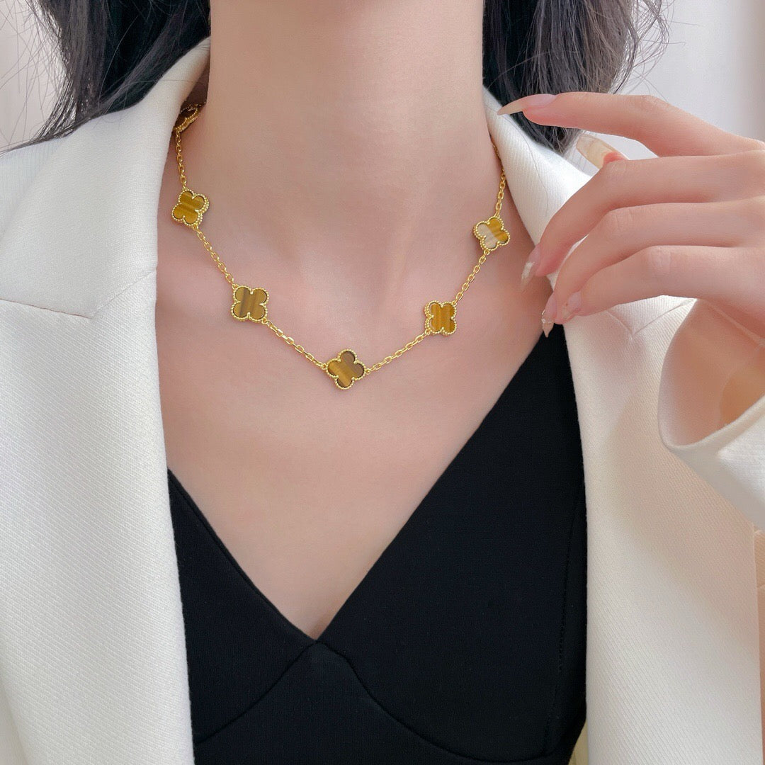[⭐Clover Jewelry]CLOVER 10 MOTIFS TIGER EYE NECKLACE