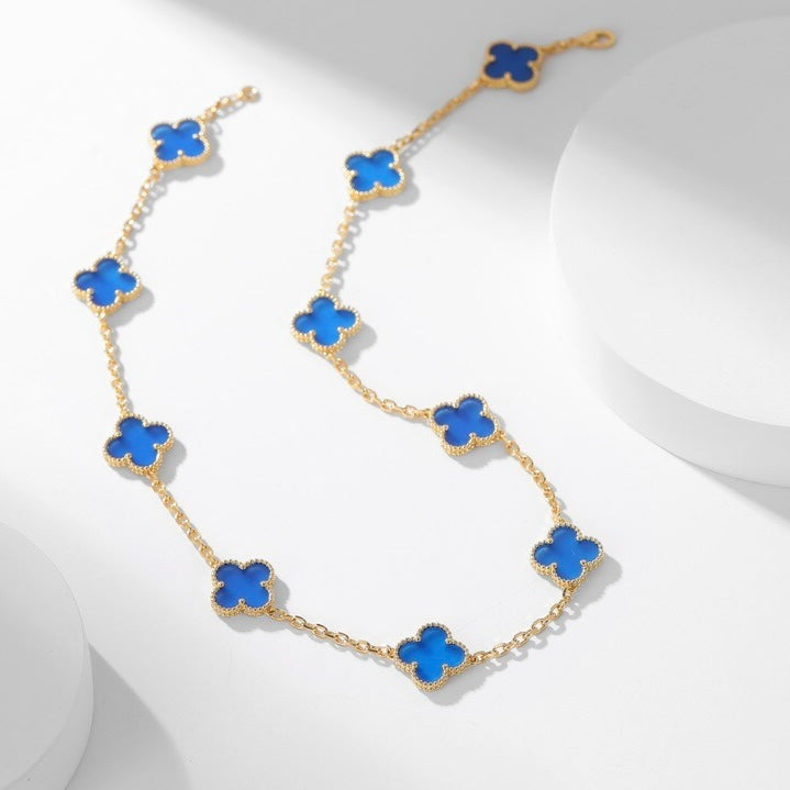 [⭐Clover Jewelry]CLOVER 10 MOTIFS BLUE AGATE NECKLACE