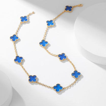 [⭐Clover Jewelry]CLOVER 10 MOTIFS BLUE AGATE NECKLACE