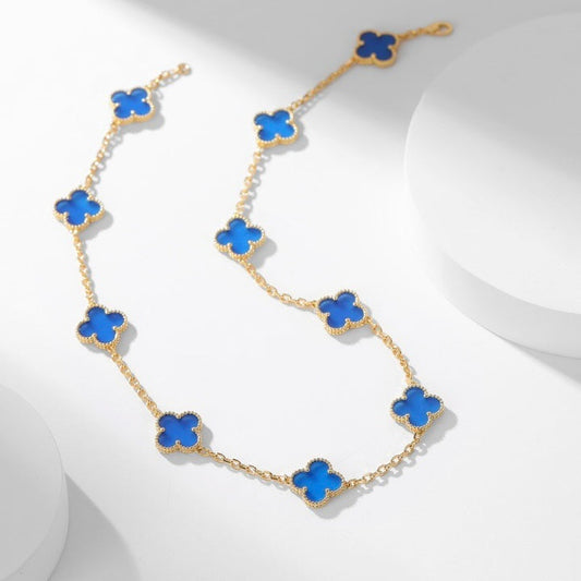 [⭐Clover Jewelry]CLOVER 10 MOTIFS BLUE AGATE NECKLACE