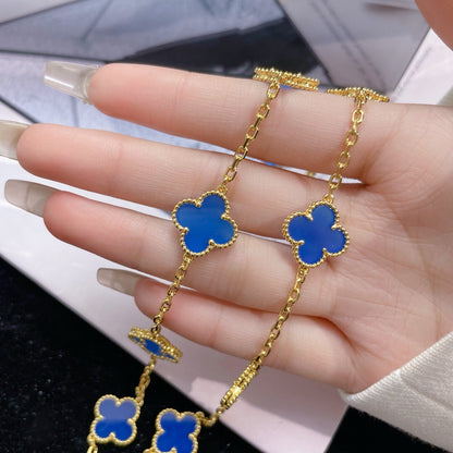 [⭐Clover Jewelry]CLOVER 10 MOTIFS BLUE AGATE NECKLACE