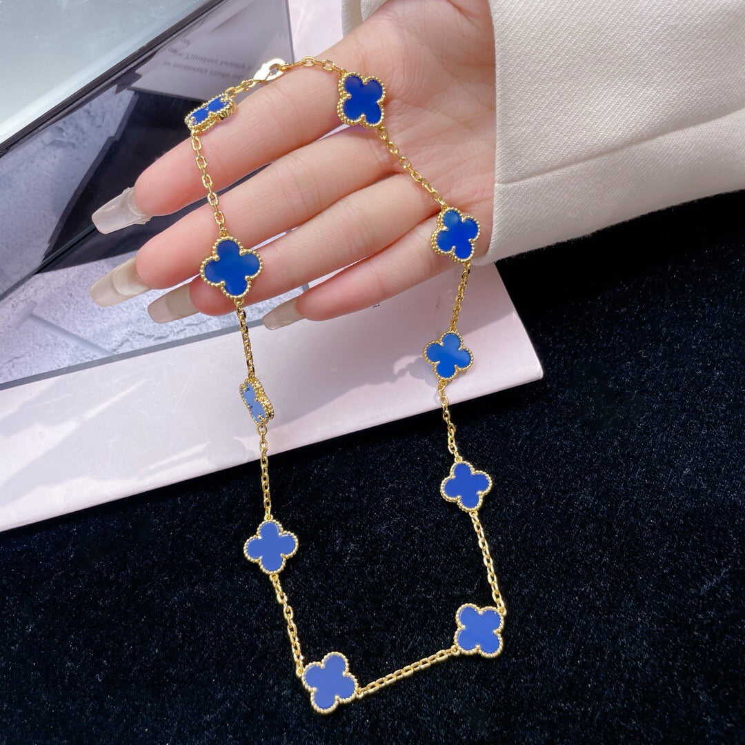 [⭐Clover Jewelry]CLOVER 10 MOTIFS BLUE AGATE NECKLACE