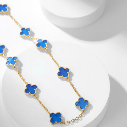 [⭐Clover Jewelry]CLOVER 10 MOTIFS BLUE AGATE NECKLACE