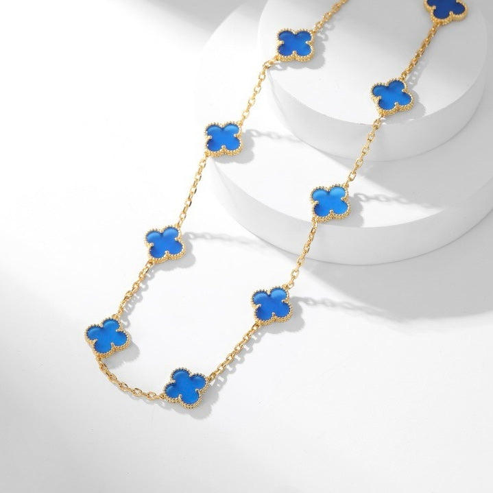 [⭐Clover Jewelry]CLOVER 10 MOTIFS BLUE AGATE NECKLACE
