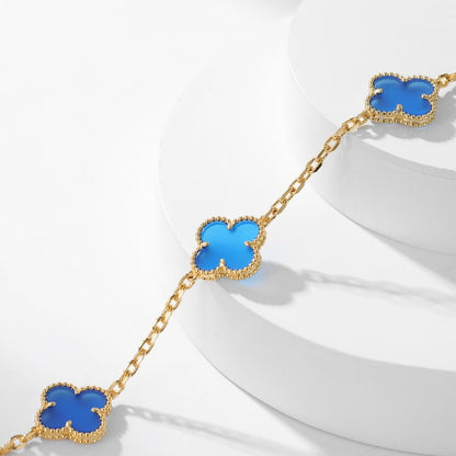[⭐Clover Jewelry]CLOVER 10 MOTIFS BLUE AGATE NECKLACE