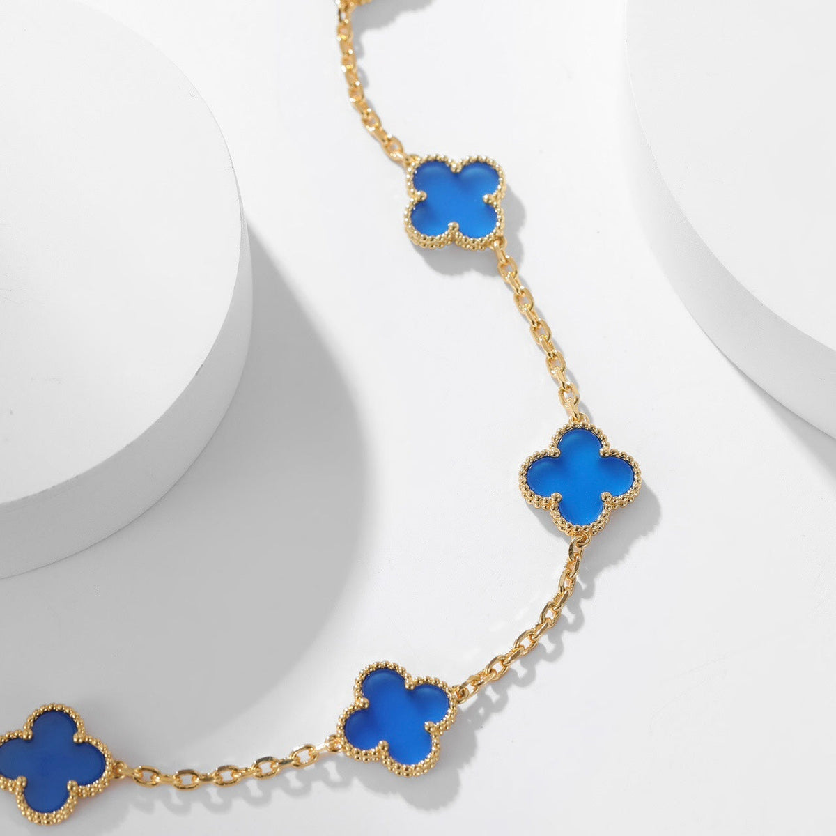 [⭐Clover Jewelry]CLOVER 10 MOTIFS BLUE AGATE NECKLACE