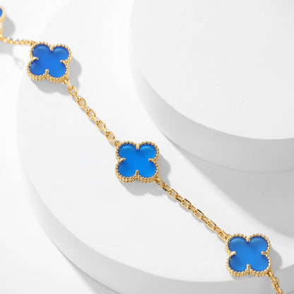 [⭐Clover Jewelry]CLOVER 10 MOTIFS BLUE AGATE NECKLACE
