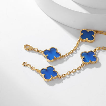 [⭐Clover Jewelry]CLOVER 10 MOTIFS BLUE AGATE NECKLACE