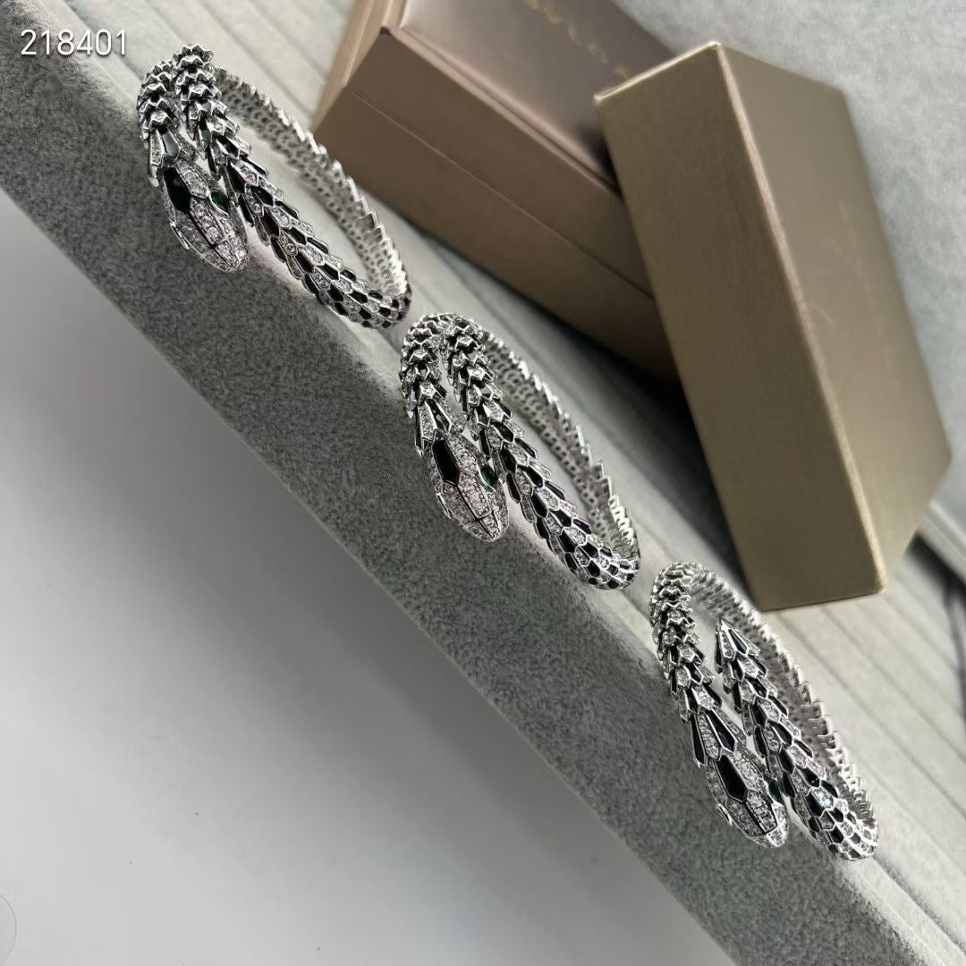 [⭐Clover Jewelry]NEW OBSIDIAN & DIAMOND SERPENT BRACELET