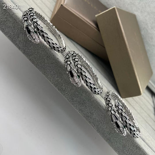[⭐Clover Jewelry]NEW OBSIDIAN & DIAMOND SERPENT BRACELET