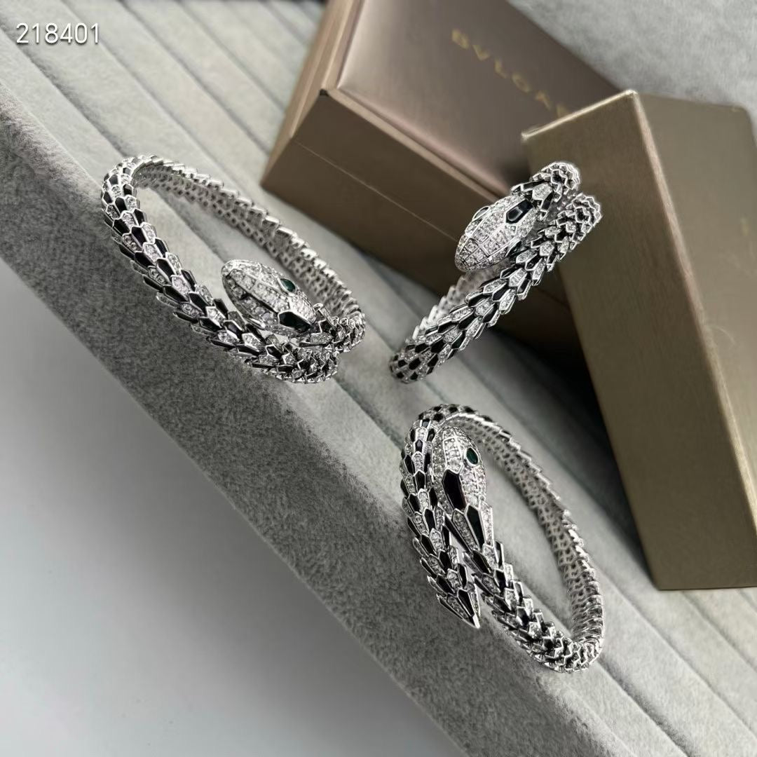 [⭐Clover Jewelry]NEW OBSIDIAN & DIAMOND SERPENT BRACELET