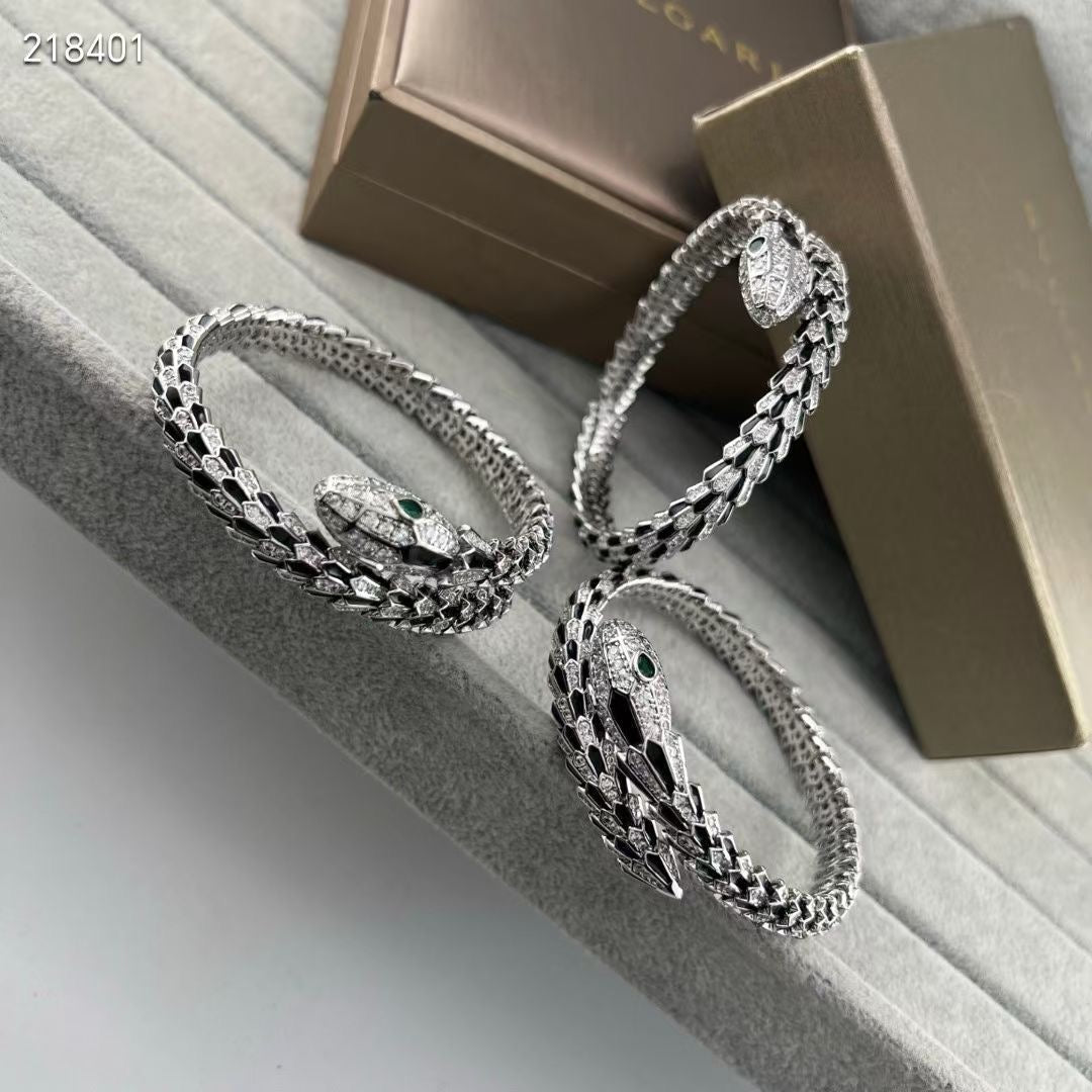 [⭐Clover Jewelry]NEW OBSIDIAN & DIAMOND SERPENT BRACELET