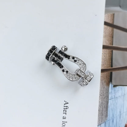 [⭐Clover Jewelry]FORCE LARGE HORSESHOE BLACK WHITE DIAMOND BRACELET SILVER