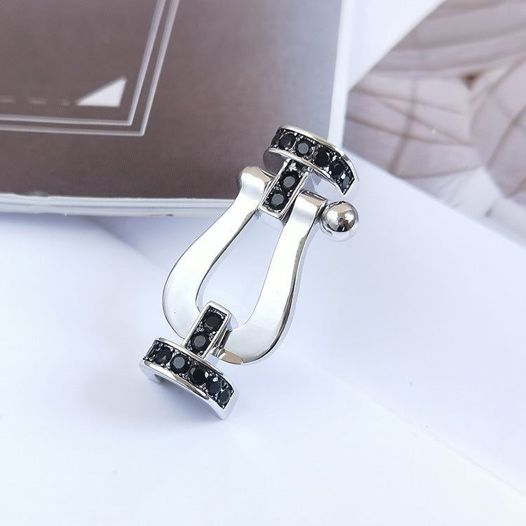 [⭐Clover Jewelry]FORCE LARGE HORSESHOE BLACK DIAMOND BRACELET SILVER