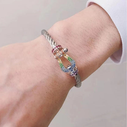 [⭐Clover Jewelry]FORC LARGE HORSESHOE  COLORED DIAMOND BRACELET SILVER
