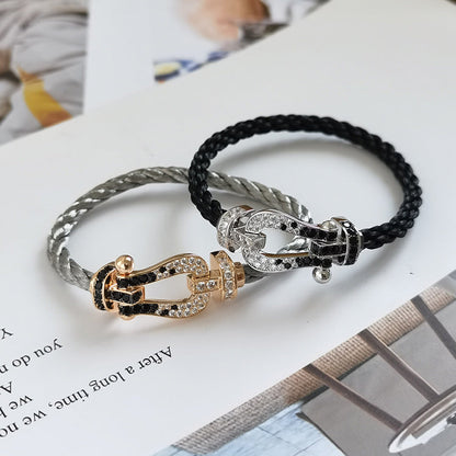 [⭐Clover Jewelry]FORCE LARGE HORSESHOE BLACK WHITE DIAMOND BRACELET ROSE GOLD