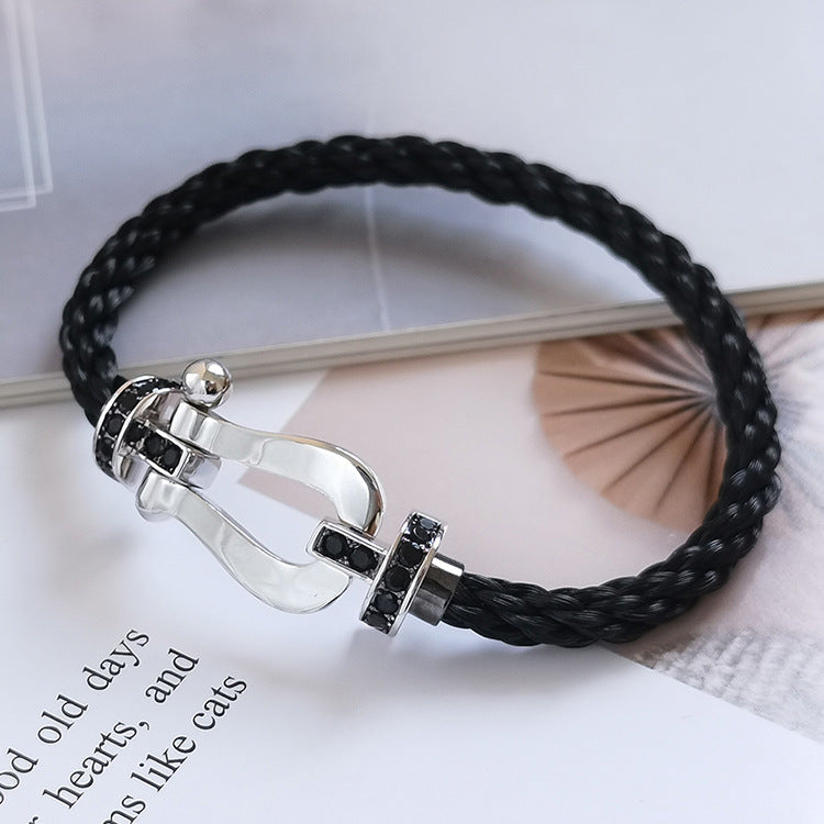 [⭐Clover Jewelry]FORCE LARGE HORSESHOE BLACK DIAMOND BRACELET SILVER
